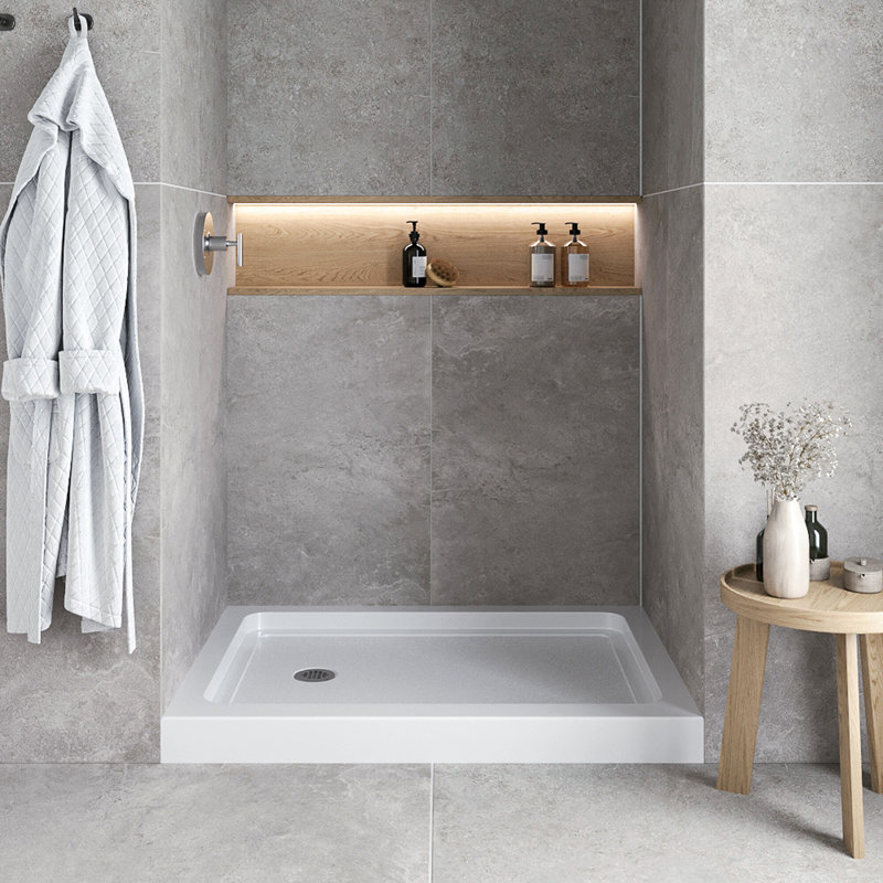 48 in. x 36 in. Alcove Acrylic Shower Base in Glossy White With Left Drain, Drain Included, Glossy White