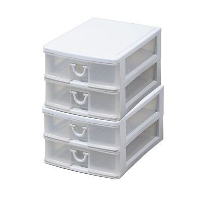 Mini bureau 2 tiroirs transparent avec rangement blanc