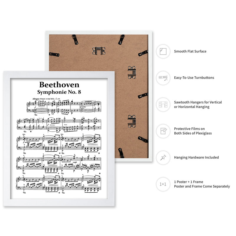 Beethoven Symphony No 8, Poster, 12"H x 16"W, White Framed