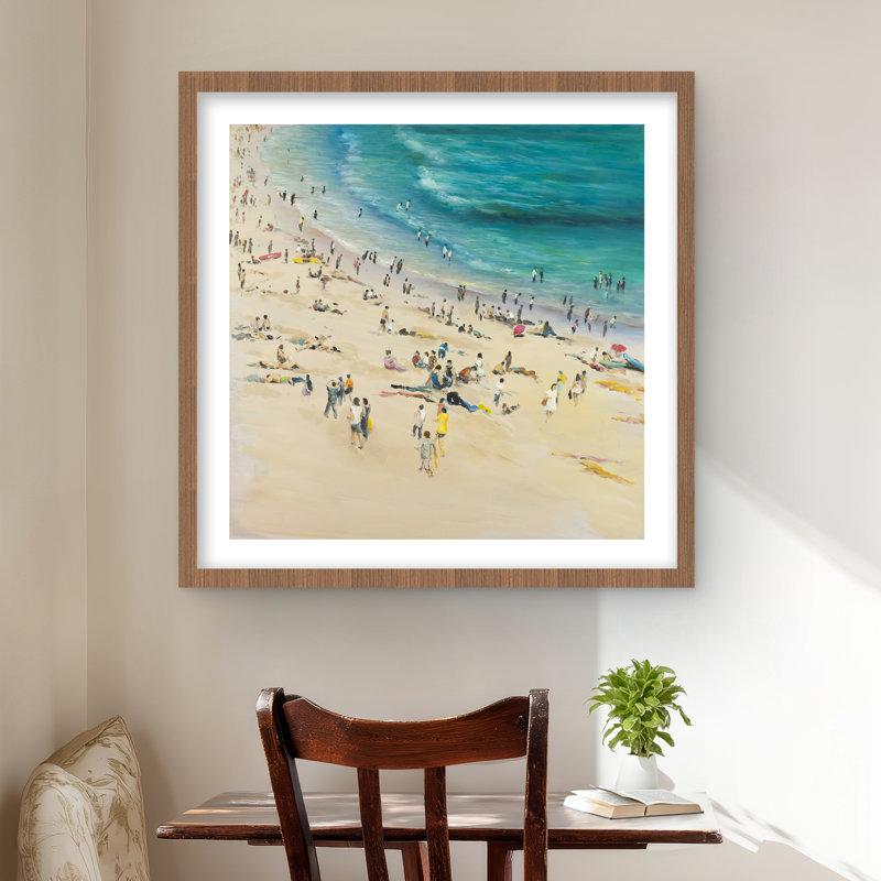 Summer Crowd at the Beach - Turquoise, reproduction encadrée