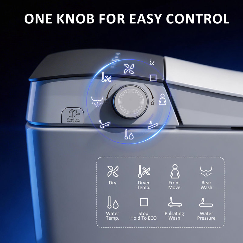 EPLO Pro M3 Luxury Smart Toilet Bidet with Auto Open Close, Foot Sensor,UVC Sterilization, Heated Seat, Instant Warm Water, Foam Shield, Quiet Flush, Night Light, Water Saving, ADA Compliant, One Piece Elongated