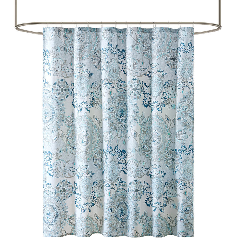 Rideau de douche en coton imprimé, Bleu
