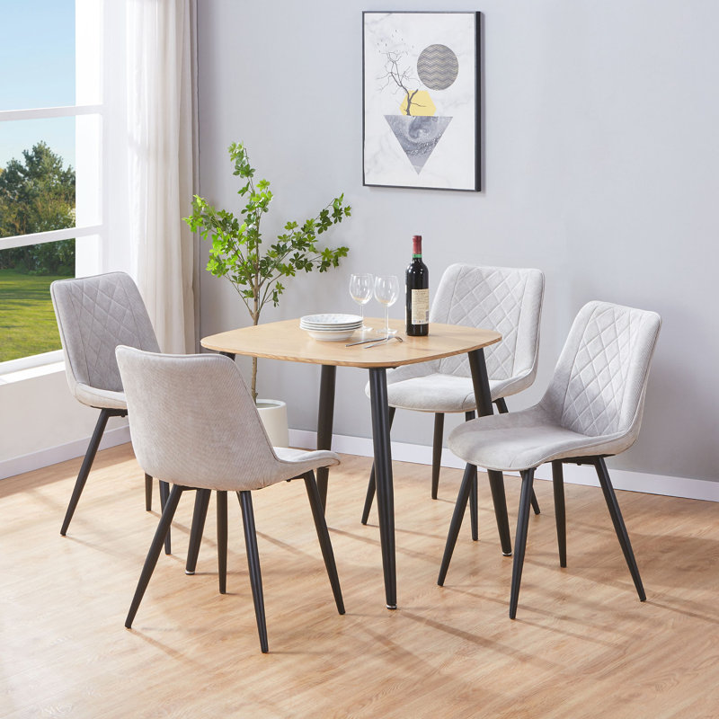 Aspen 5-Piece Casual Dining Set - Square Dining Table & Four Upholstered Diamond Fabric Chairs, Light Oak, Light Grey