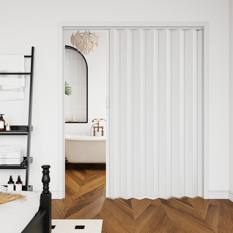 Porte accordéon 80 po à panneaux en PVC / vinyle, 60 po x 80 po, Blanc