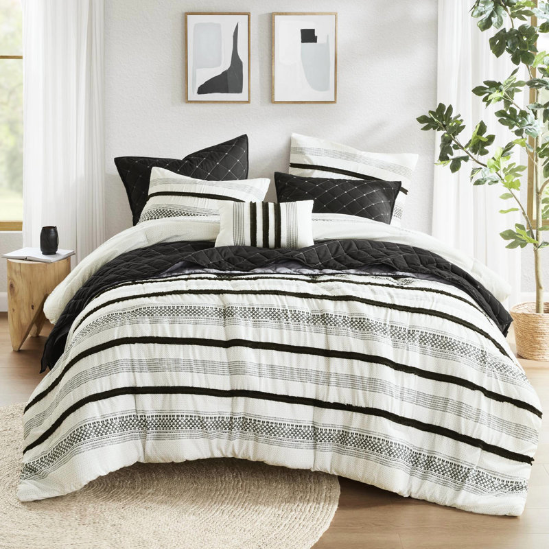 Ensemble de literie 7 pièces pour lit double / grand lit - Rayure, microfibre, rayure confortable et tendance pour le lit, magnifique, ajoute de l'élégance à la chambre à coucher