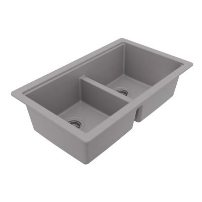 Karran 32" Undermount Double Bowl Quartz Kitchen Sink Kit in Grey