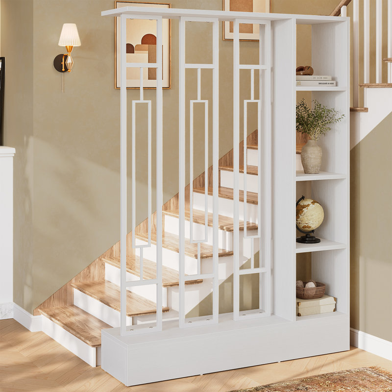 Cloison 70,9 "avec tablettes, cloison autoportante moderne avec base robuste, cloison pour la maison et le bureau, Blanc