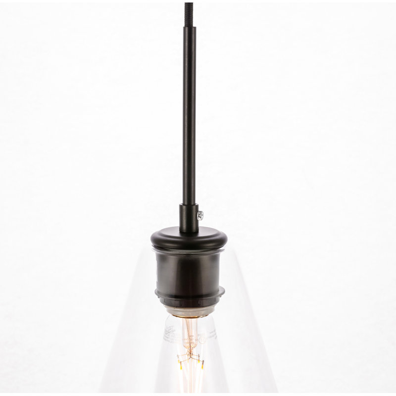 Stutz 1-Light Schoolhouse Pendant with Adjustable Length, Clear, Black, Elongated
