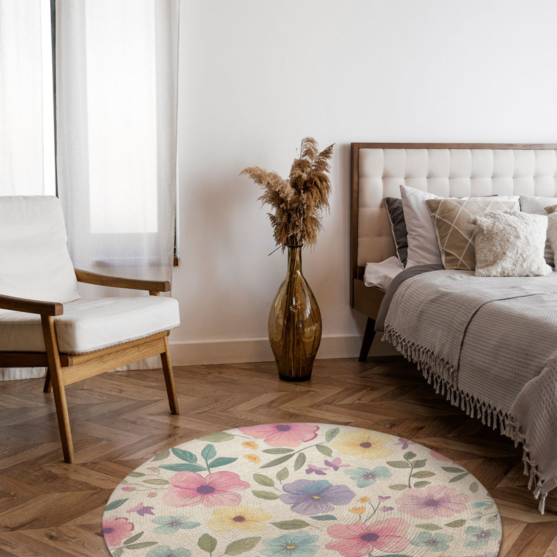 Tapis tressé floral, Rond 5 pi