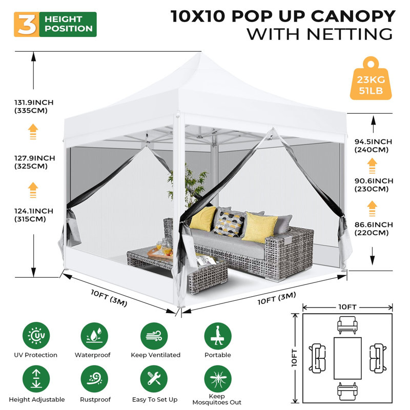 3 x 3m Steel Canopy, White