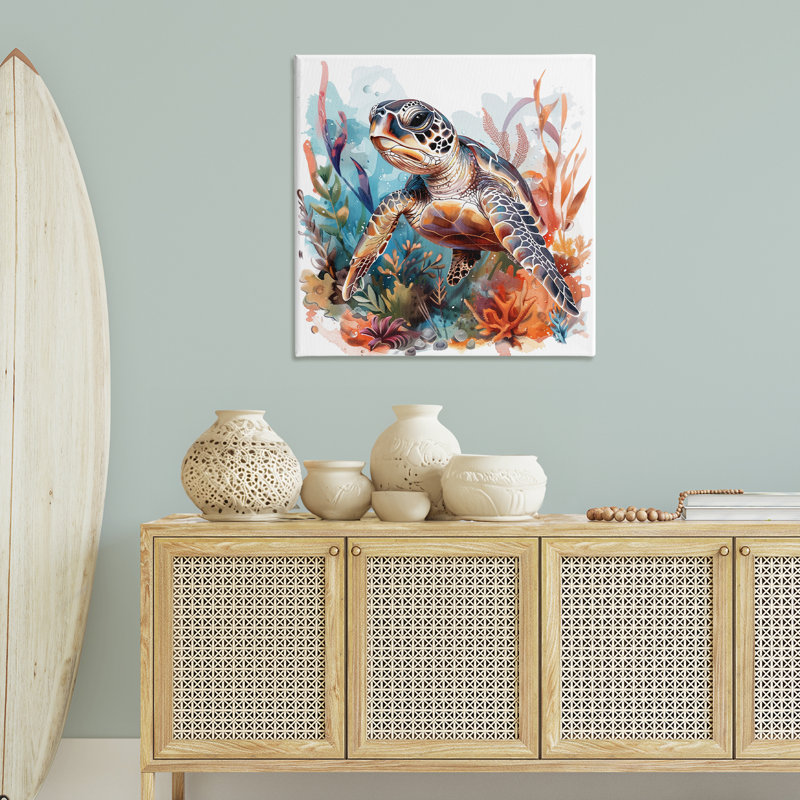  Art mural sur toile «Drifting Sea Turtle» par LSR Design Studio, H 36 po x l 36 po