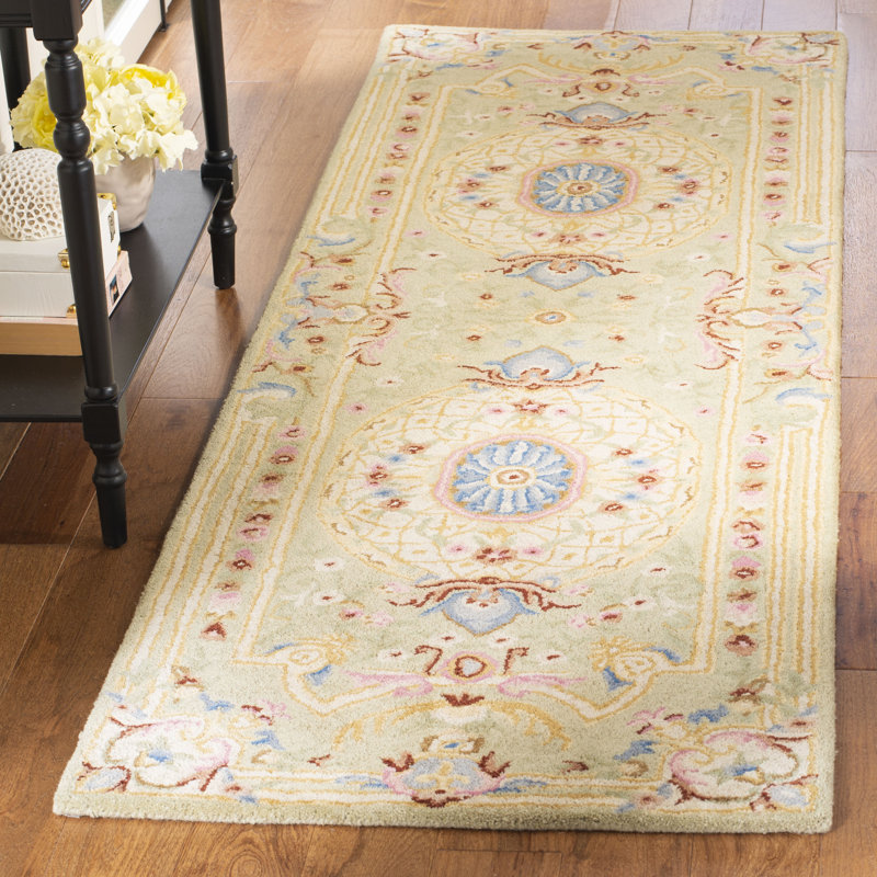 Tapis sauge/bleu en laine touffeté à la main Priscila, Tapis de couloir 2 pi 6 po x 8 pi