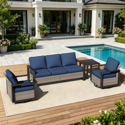 Weather‑Resistant Outdoor 4‑Piece Aluminum‑Framed Wicker Sectional Sofa For Garden