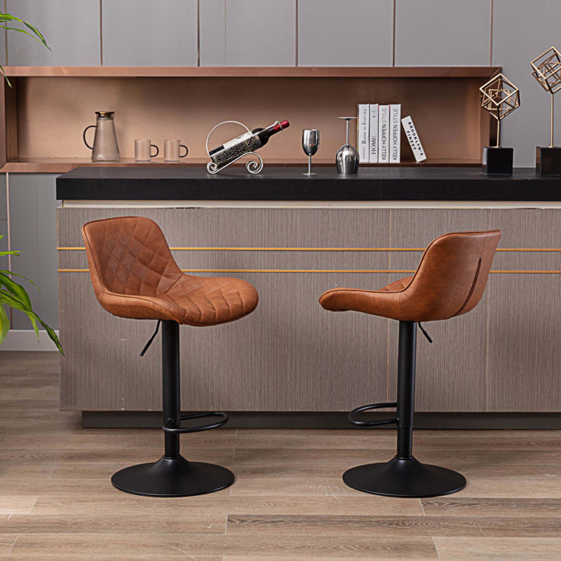 Laini Swivel Upholstered Adjustable Height Counter Stool with Metal Frame, Brown
