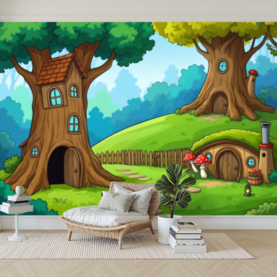 Wall Mural Peel and Stick Wallpaper Fantasy forest tree house Self-Adhesive Removable Contact Paper Wall Decor for Living Room Bedroom 100"H x 144"W