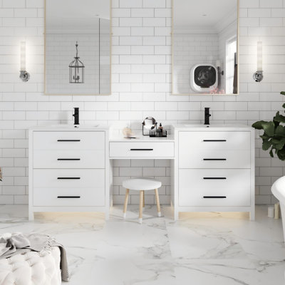 Meuble-lavabo double 84 po avec comptoir en bois seulement, lavabo non inclus