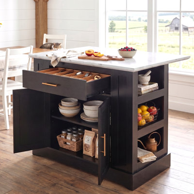 Fusunbao Large Kitchen Island With Storage & Power Outlet, Drawer, Adjustable Shelves, Side Open Compartments, And Drop Leaf,island Table For Kitchen With Footrest,black