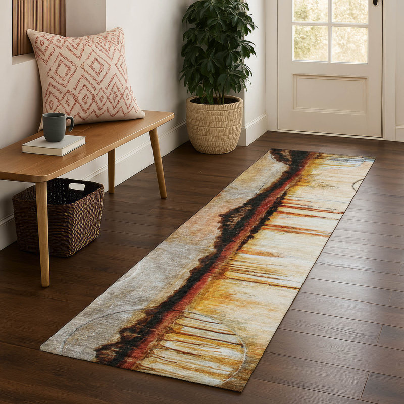 Premium Machine Washable Mayfield Abstract Rug, 2'3" x 7'6" Runner, Paprika