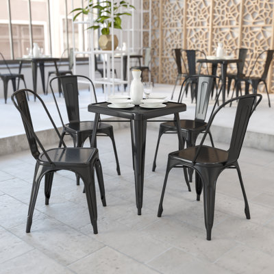 Geneen 23.75'' Square Metal Indoor-Outdoor Table Set with 2 Stack Chairs