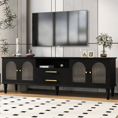 68.9'' Retro TV Stand For Tvs Up To 75 Inches, Entertainment Center Media Console With Fluted Glass Doors And Five Solid Wood Legs For Living Room