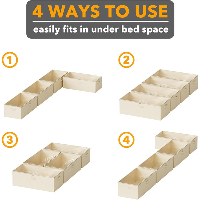 Beige 10" High Plastic Underbed Storage Containers with Lids, 4-Pack