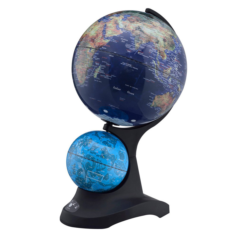 Grand globe 17,5 po avec petit globe Constellation supplémentaire, base en acrylique noir