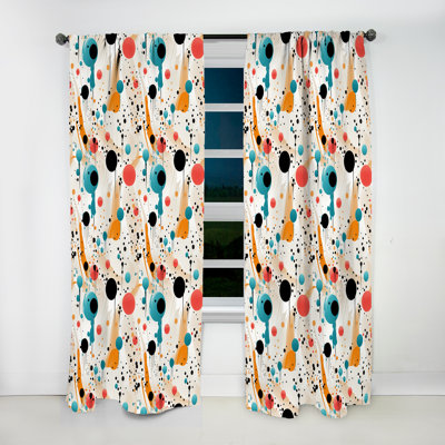 Pois à la mode jaune et bleu - Rideau Mid-Century - Velours obscurcissant - 1 panneau
