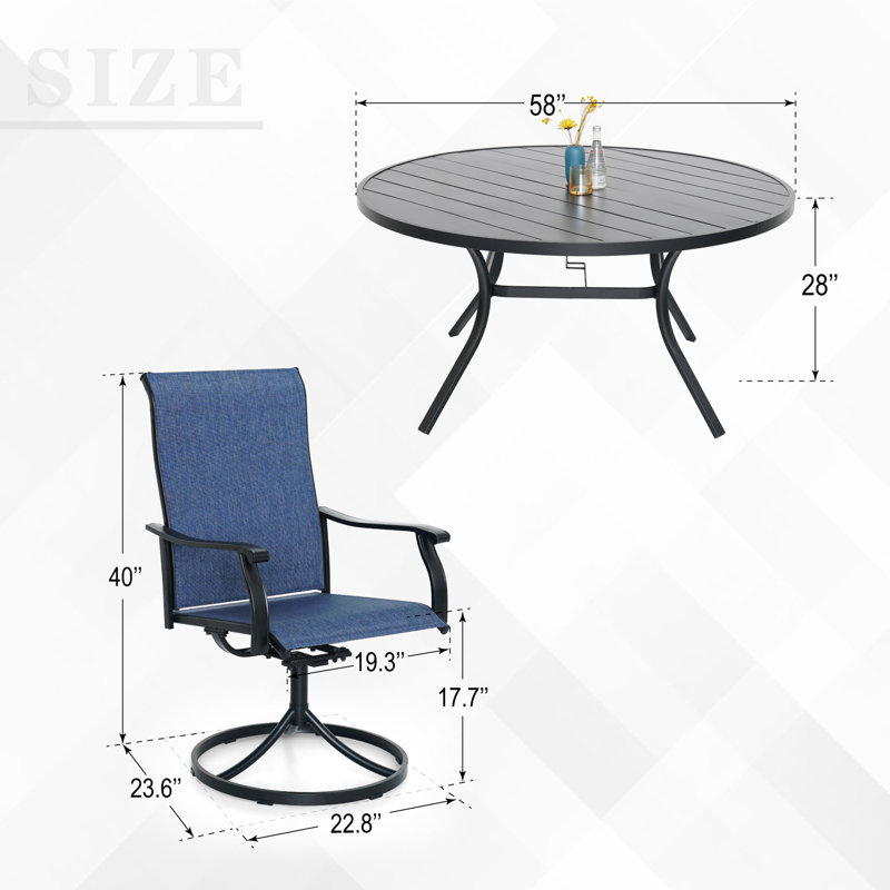 6-person Round Dining Set With Swivel Chairs, Navy