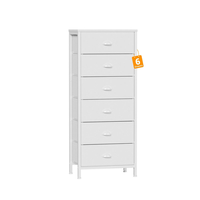 White Tall Dresser for Bedroom,Vertical Storage Tower Unit and End Table with 6 Drawers, Nightstand Furniture with Fabric Drawer Organizer in Living Room,Closet,Entryway,Hallyway