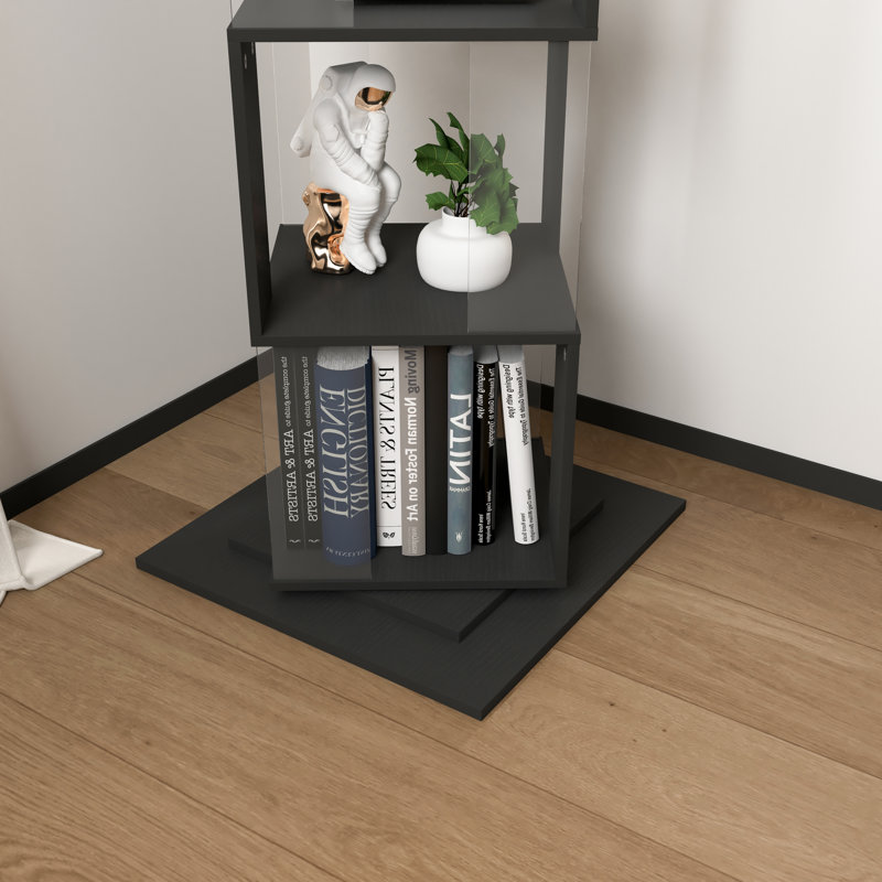 5 Tier Rotating Bookshelf with Acrylic Plates - Modern Floor Book Rack with Anti-Toppling Base for Living Room, Student Multi-Function Space Saving Bookcase, Black
