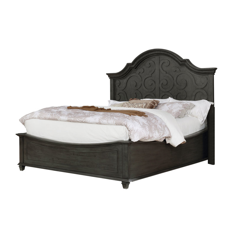 Alexyss Ornate Dark Wood Bed Frame with Carved Headboard, Queen