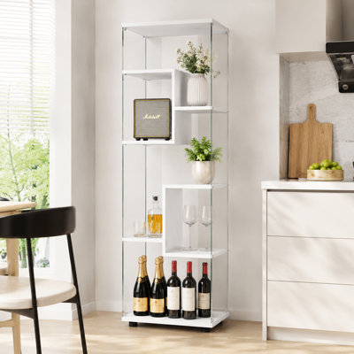 Étagère lumineuse ouverte 62,4 "avec panneaux en verre trempé et tablettes à plusieurs niveaux