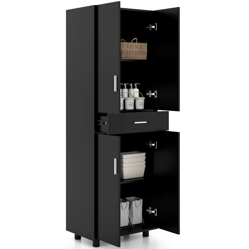 Single Garage Storage Cabinet With Doors And Drawer, Black