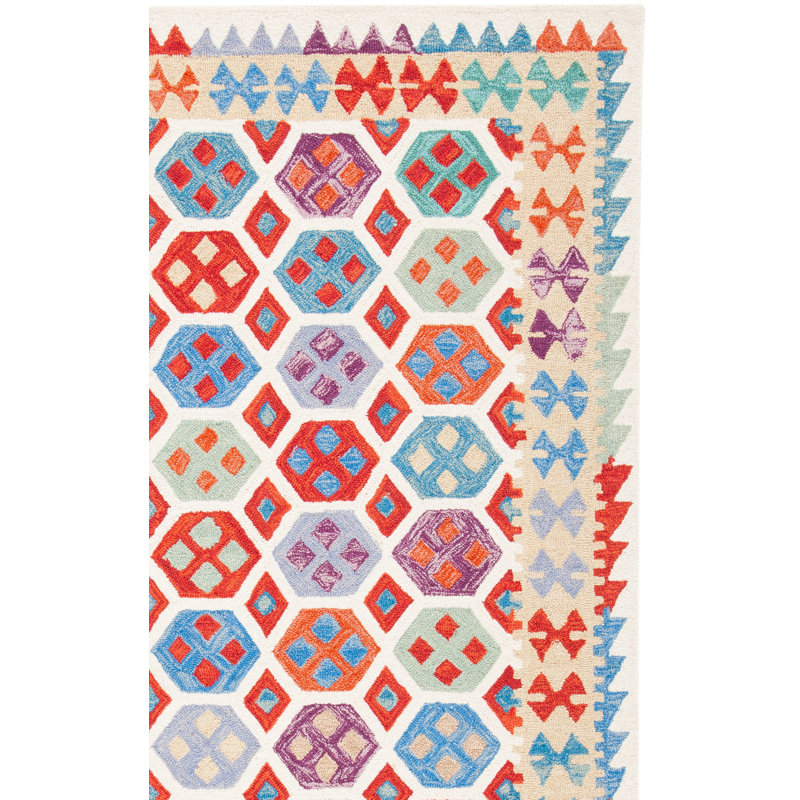 Tapis ivoire / rouge Horwich 410, Tapis de couloir 2 pi 3 po x 9 pi