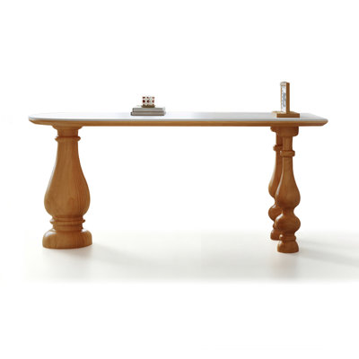 White Burlywood Half-circle Sintered Stone Solid Wood Dining Table