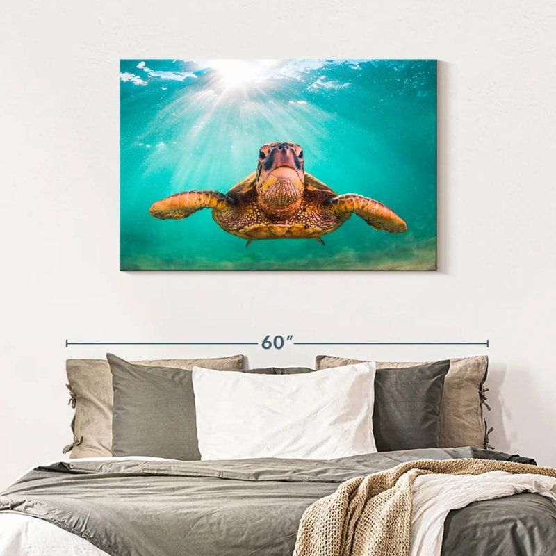 Tortue verte de Maui sur toile, H 30 po x l 45 po x P 1,25 po
