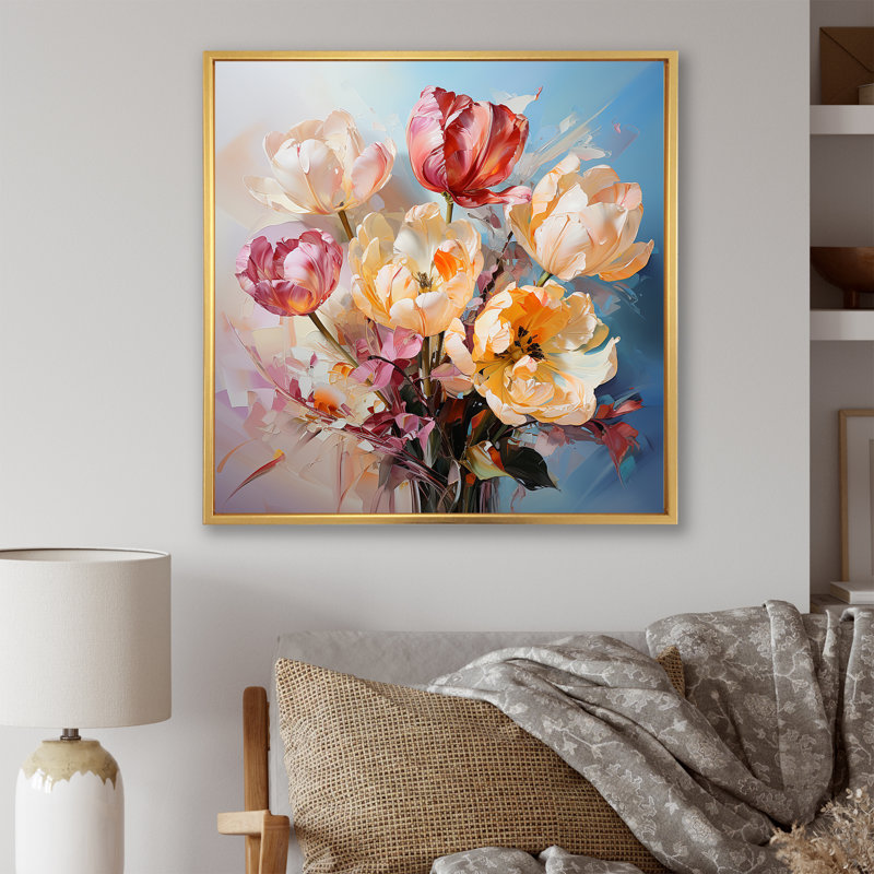 Bouquet de tulipes, nature morte I, H 36 po x l 36 po x P 1,5 po, Cadre flottant doré