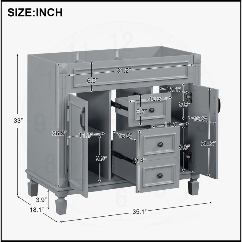 Meuble-lavabo 36 po sans lavabo supérieur, Gris