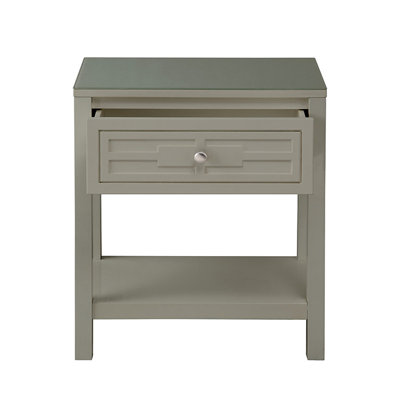 Dylan 23" Wooden End Side Table Nightstand With Glass Top And Drawer by Mercer41