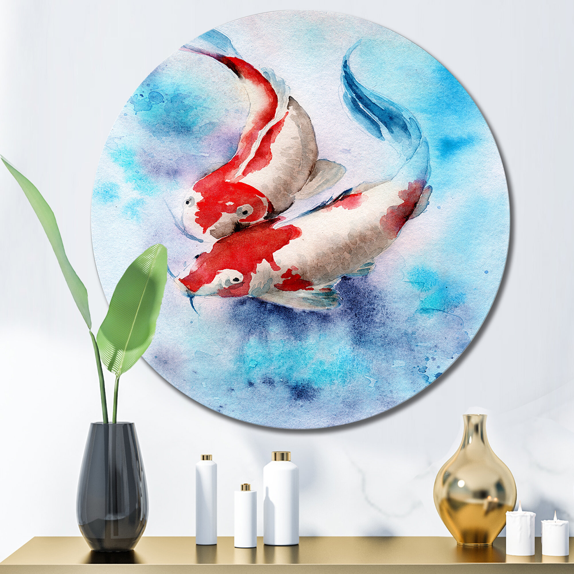 Bayou Breeze Two Koi Fish. Red Spots In Transparant Blue Water On Metal  Painting | Wayfair