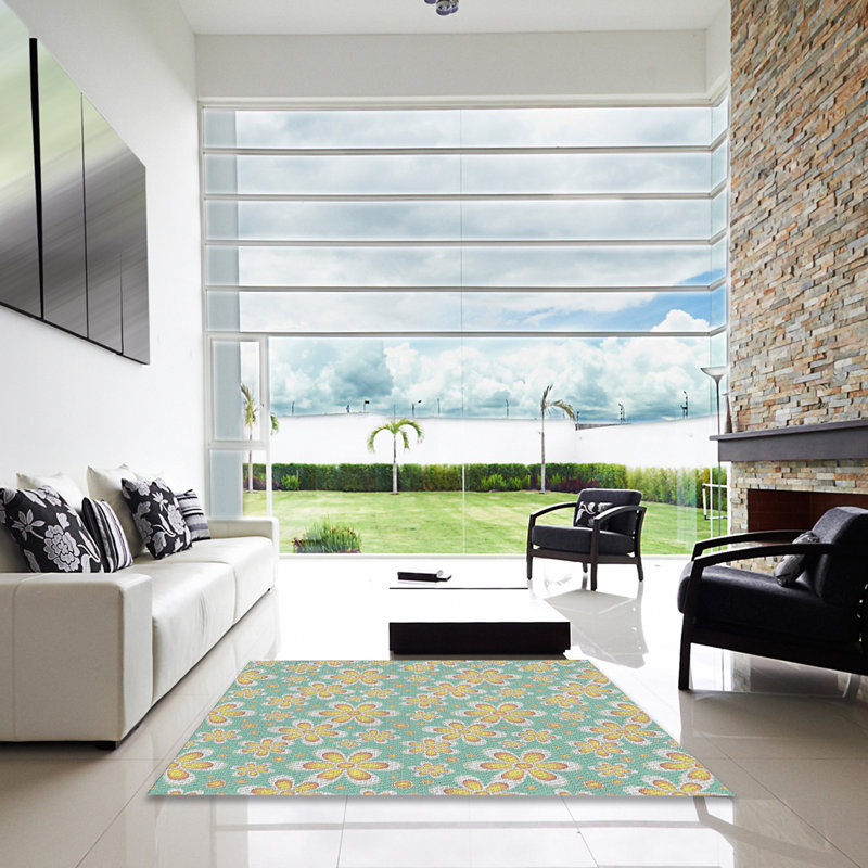 Tapis vert à motif floral Selin, Carré 5 pi