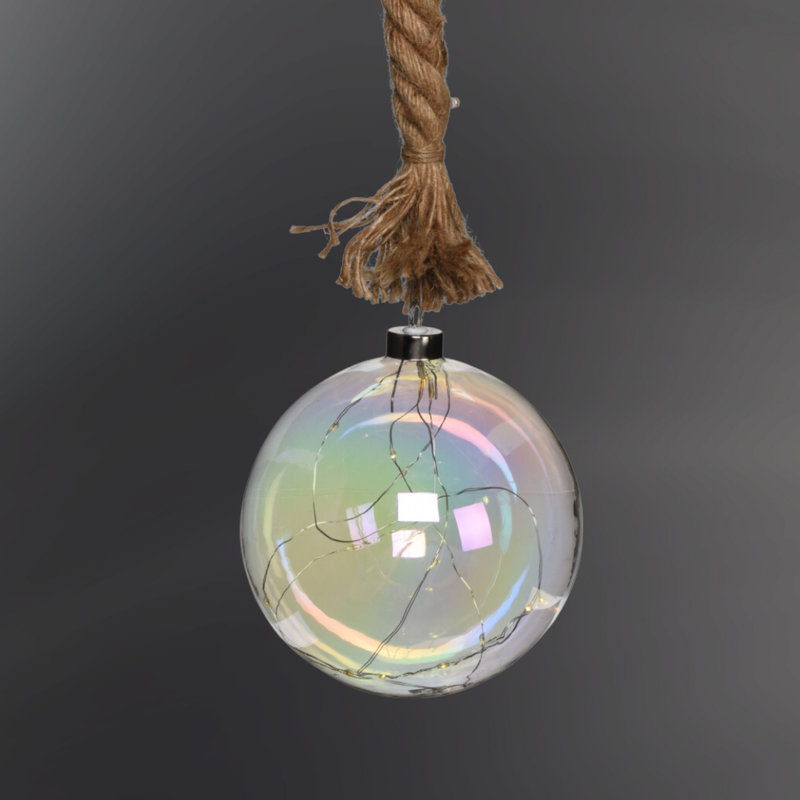 Solid Colour Glass Lighted Ball Ornament, 12cm H x 12cm W x 12cm D