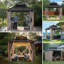 Pavillon de jardin Kingston 10 x 10 avec toit en métal, rideau et filet SUNJoy Kingston - Poteaux en aluminium à grain de bois-117095657-117095658