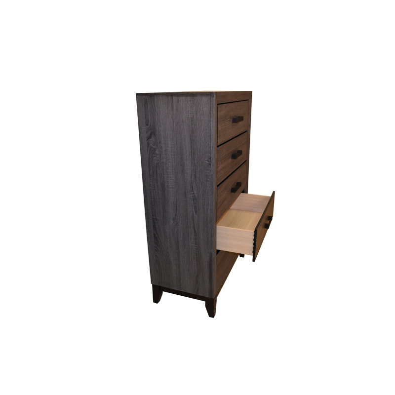 Commode 5 tiroirs de style contemporain en bois gris
