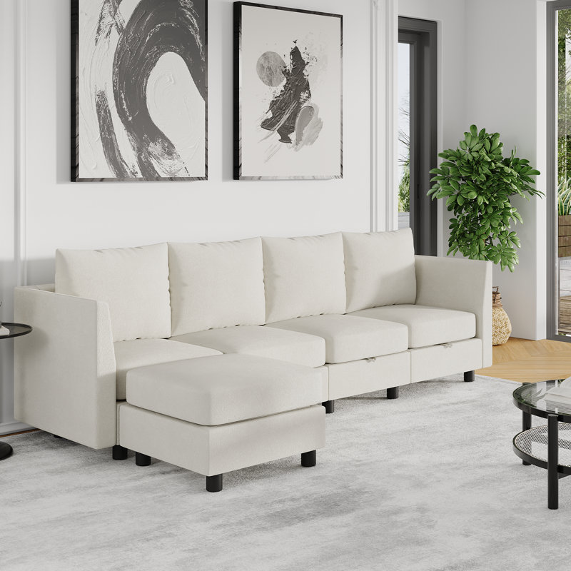 Canapé modulaire en L 5 pièces 5 pièces, Chenille beige