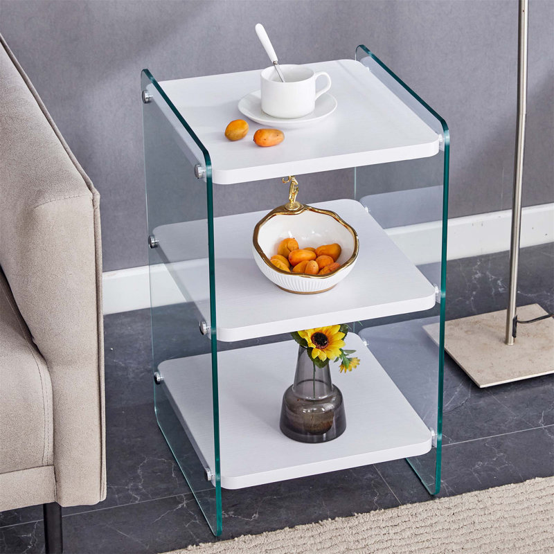 Simple and Generous Three - level Bedside Table with Storage Function, MDF Surface and Transparent Tempered Glass Sides for Home Use
