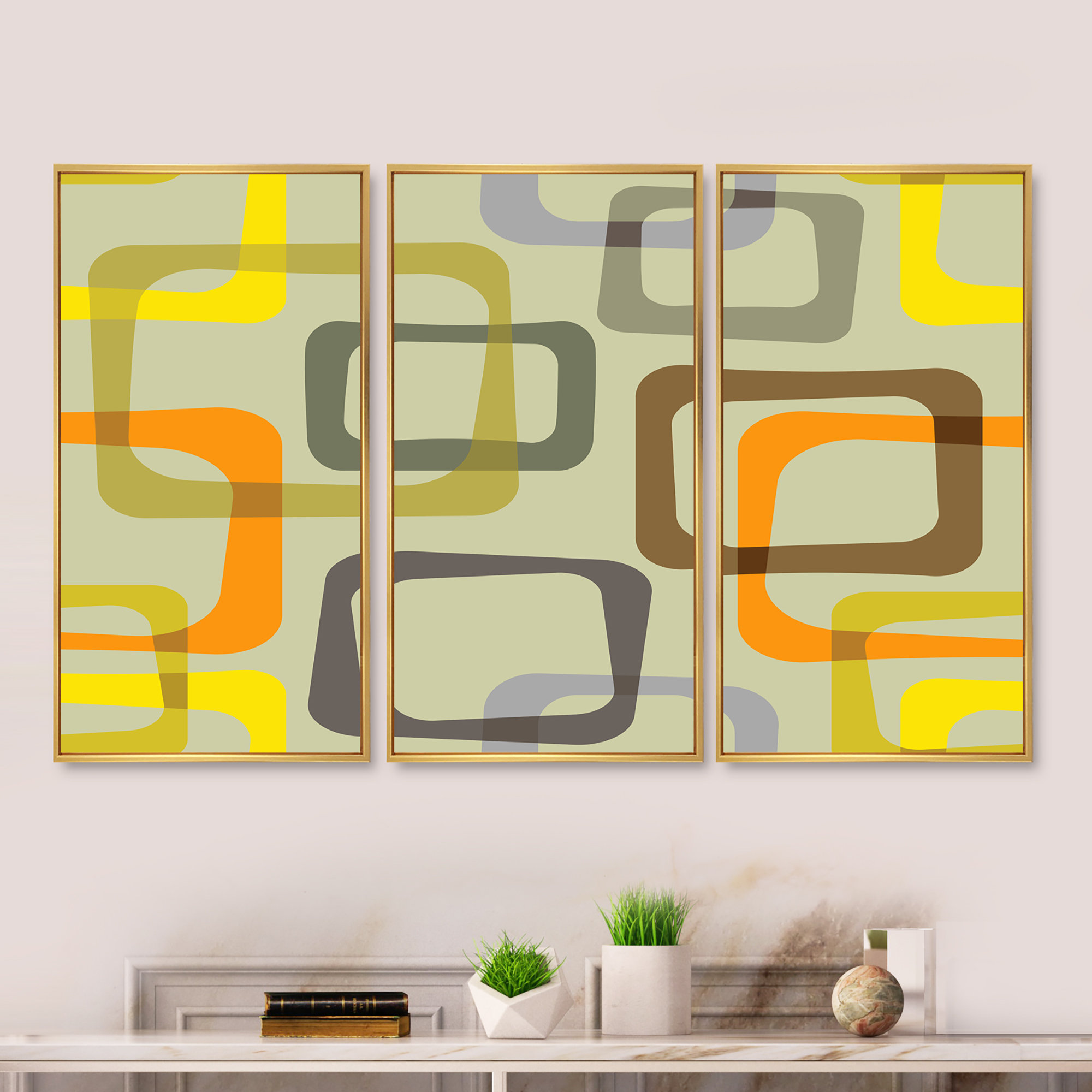 George Oliver Retro Square Design VII - 3 Piece Picture Frame Print on ...