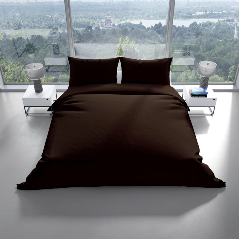 Elio Bed Linen, 200 x 200cm Duvet Cover + 2 Pillowcases (80 x 80cm, Brown