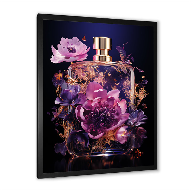 Purple Poised Petals Perfumes - Perfumes Wall Art, Black Single Picture Framed, 32" H x 16" W x 1" D