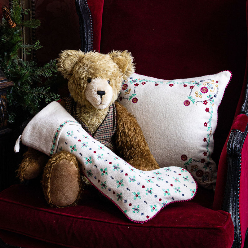 Heidi Embroidered Nordic Christmas Stocking in White and Red